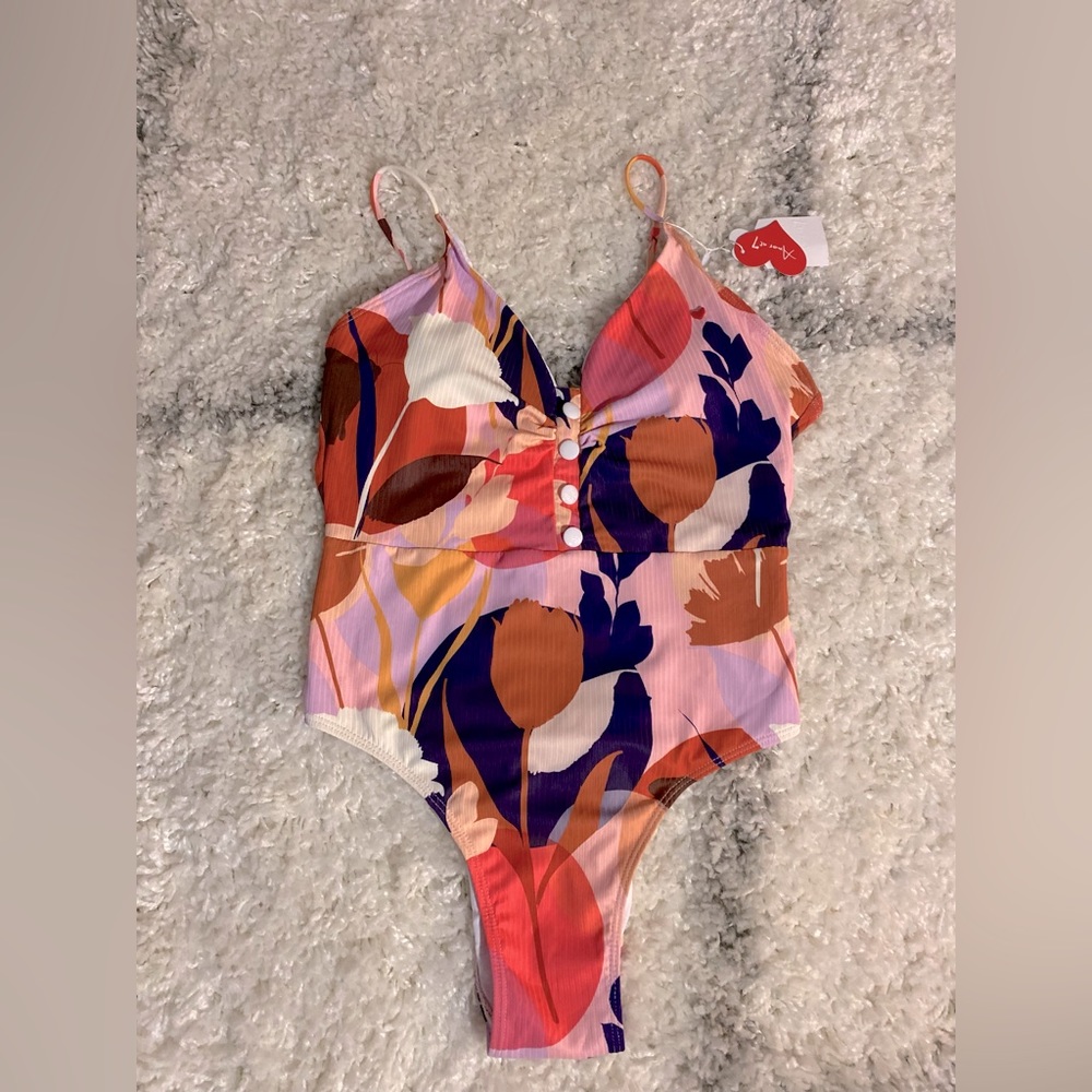 BOHO high cut one piece multi colors AMOR at 7 swimwear size large NWT